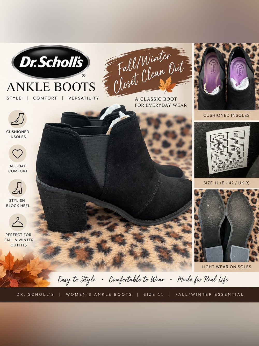 Dr. Scholl's Black Suede-Look Ankle Booties with Block Heel